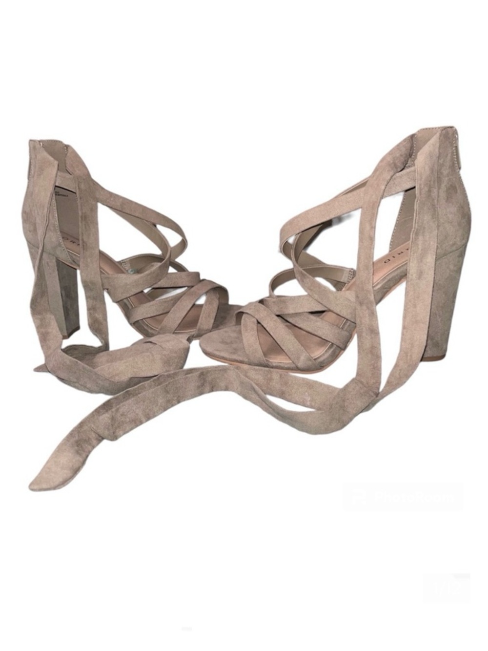 Torrid Dark Taupe Faux Suede Thick Strappy Wrap Heels - Size 10W 10 Wide